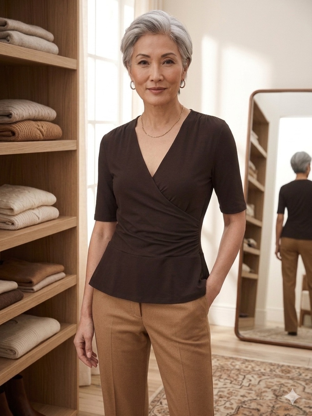 Ann Taylor Brown Wrap Peplum Top XSP
